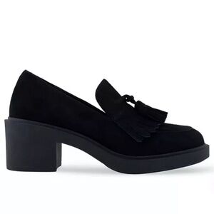 AEROSOLES GIBES Black Suede Loafers with Tassels | Block heel | sz 8